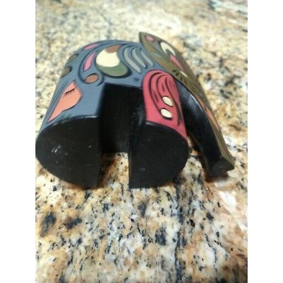 Ceylon Wooden Elephant Carved 3" Figure Hand Painted PW Home Decor Statue - Picture 8 of 10